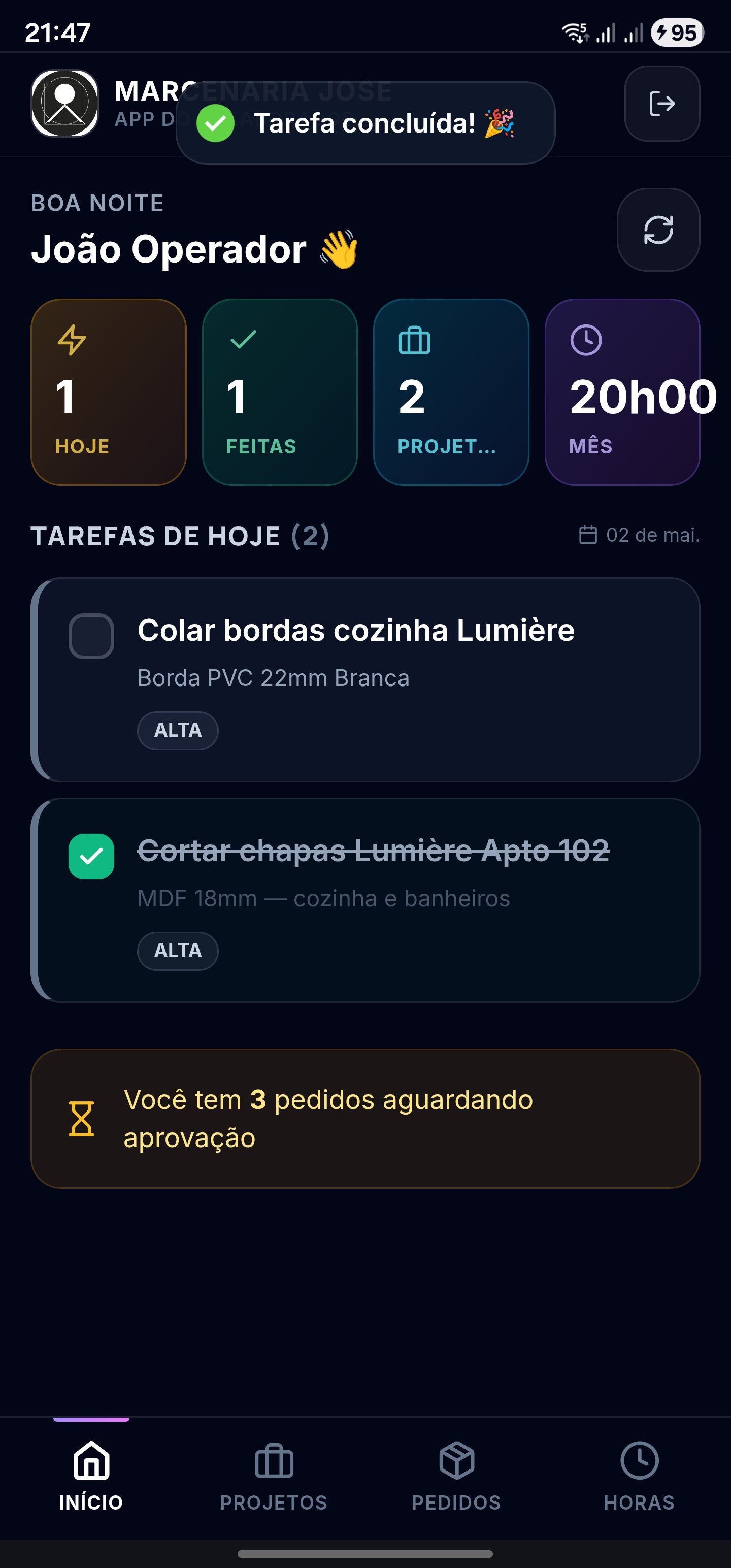 Worker — tarefas do dia
